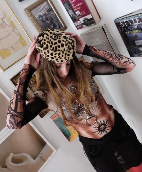 60s Pony hair leopard print pillbox hat