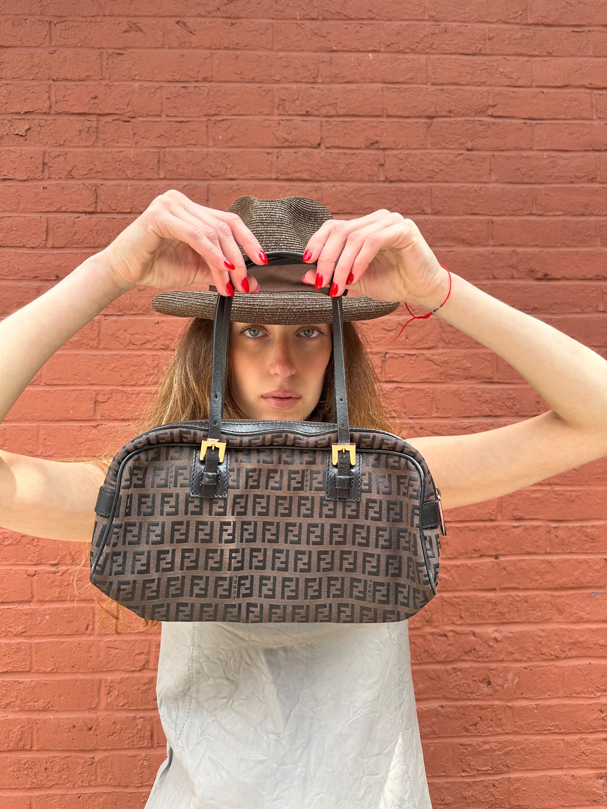 Fendi Brown Zucchino Canvas/ Leather Shoulder Bag