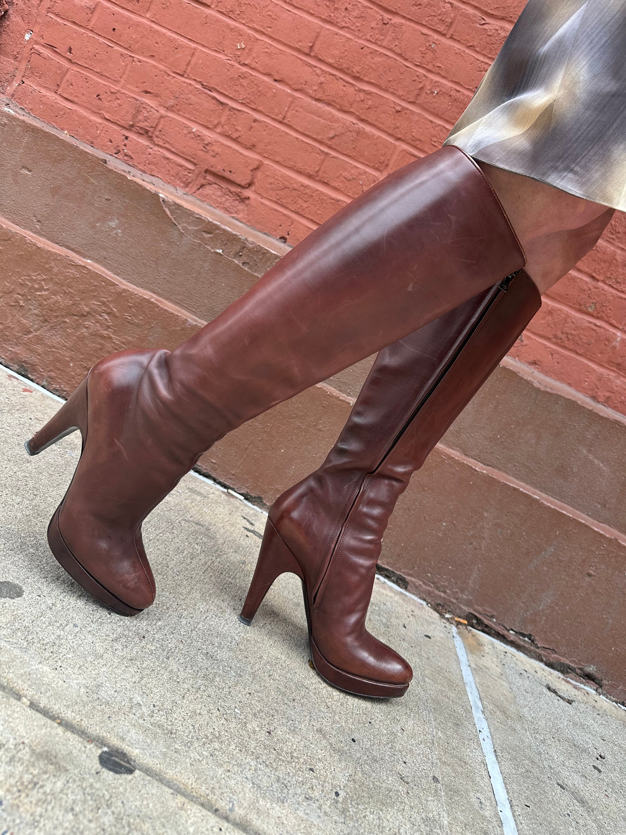 Prada Leather Knee High Boots Size 39.5