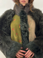 Suede & Lamb Fur Trimmed Coat