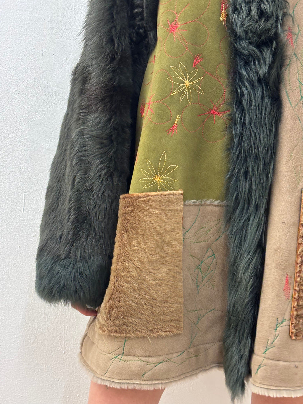 Suede & Lamb Fur Trimmed Coat
