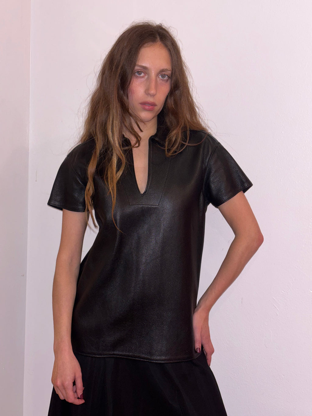 bespoke short sleeve leather shirt