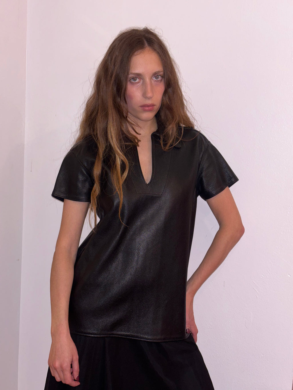 bespoke short sleeve leather shirt