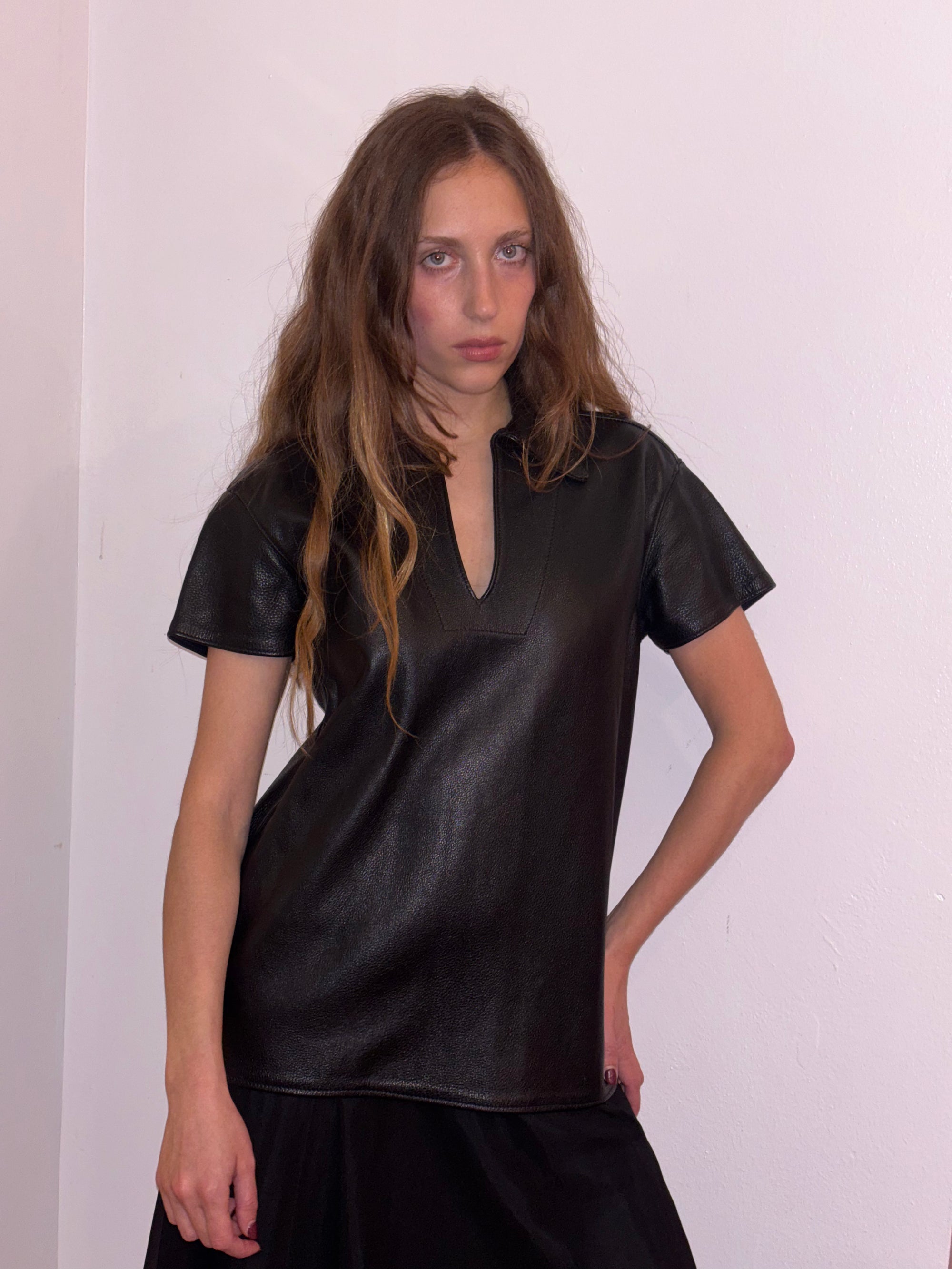 bespoke short sleeve leather shirt
