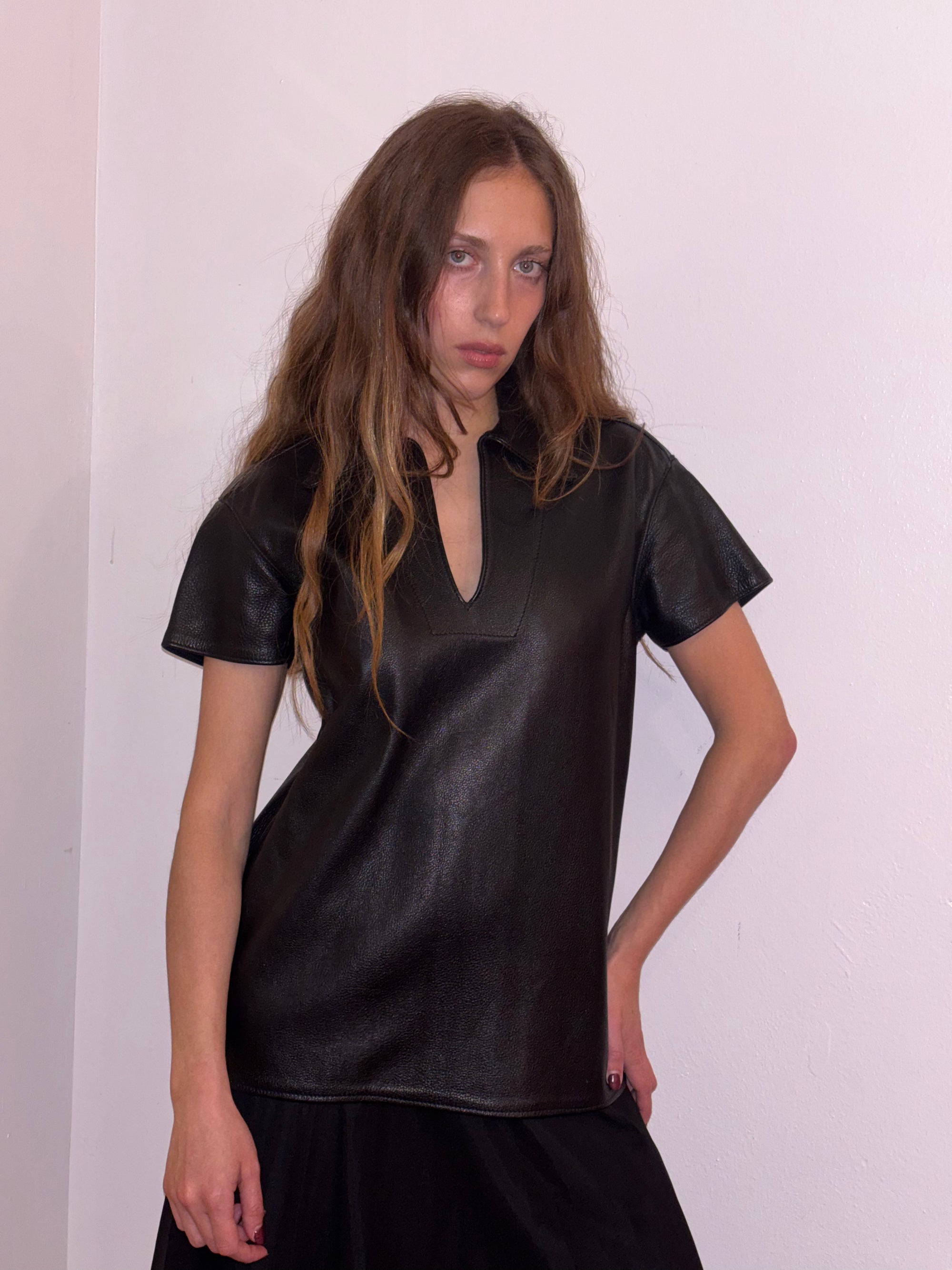 bespoke short sleeve leather shirt