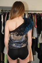 Fendi one shouldered sequin fur tunic