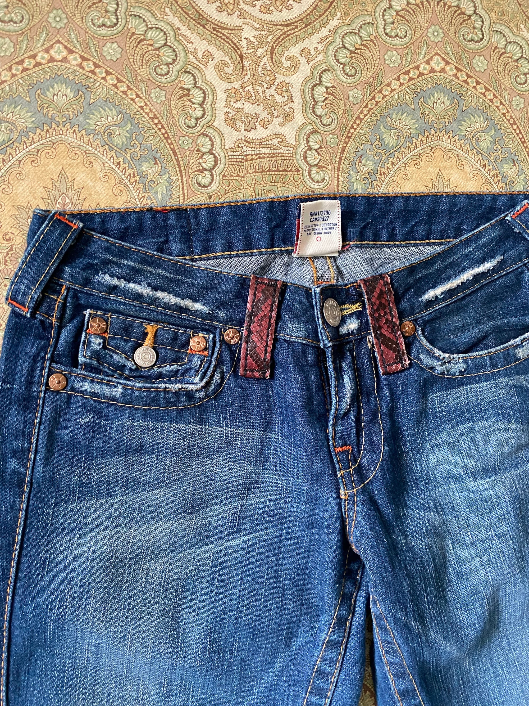 True Religion Snakeskin Low Rise Bell Bottoms
