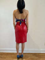 80's Red Leather Pencil Skirt