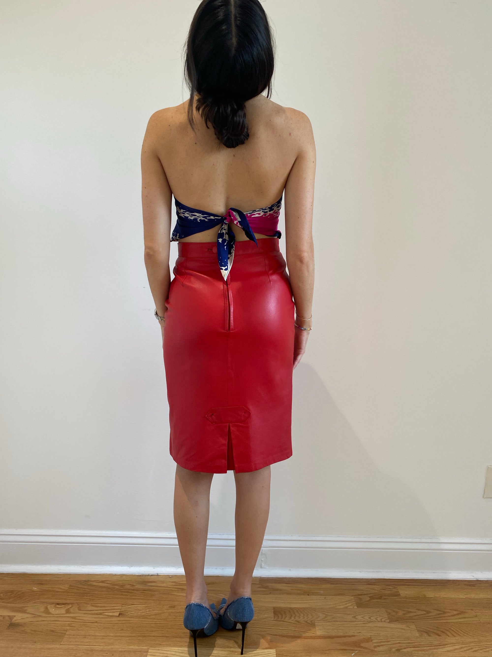 80's Red Leather Pencil Skirt