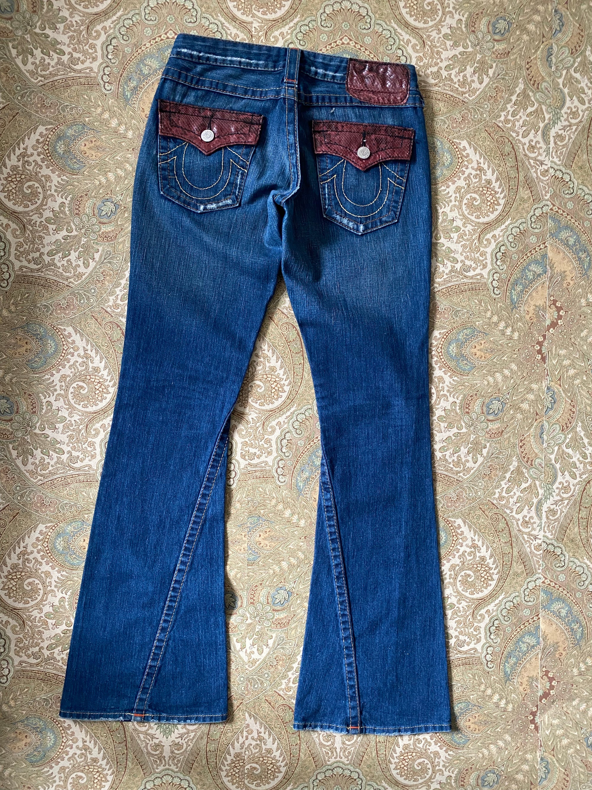 True Religion Snakeskin Low Rise Bell Bottoms