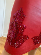 80's Red Leather Pencil Skirt
