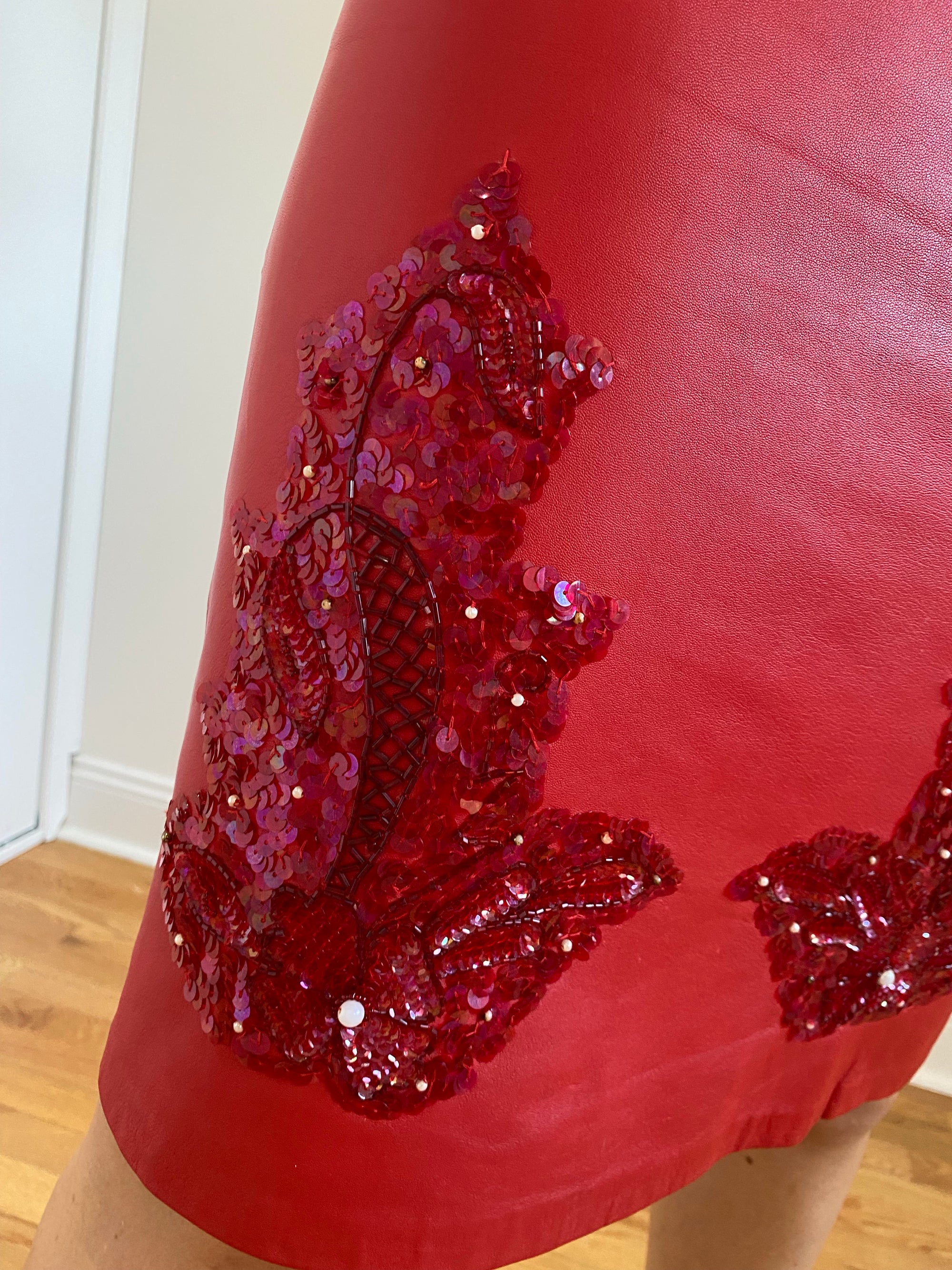 80's Red Leather Pencil Skirt