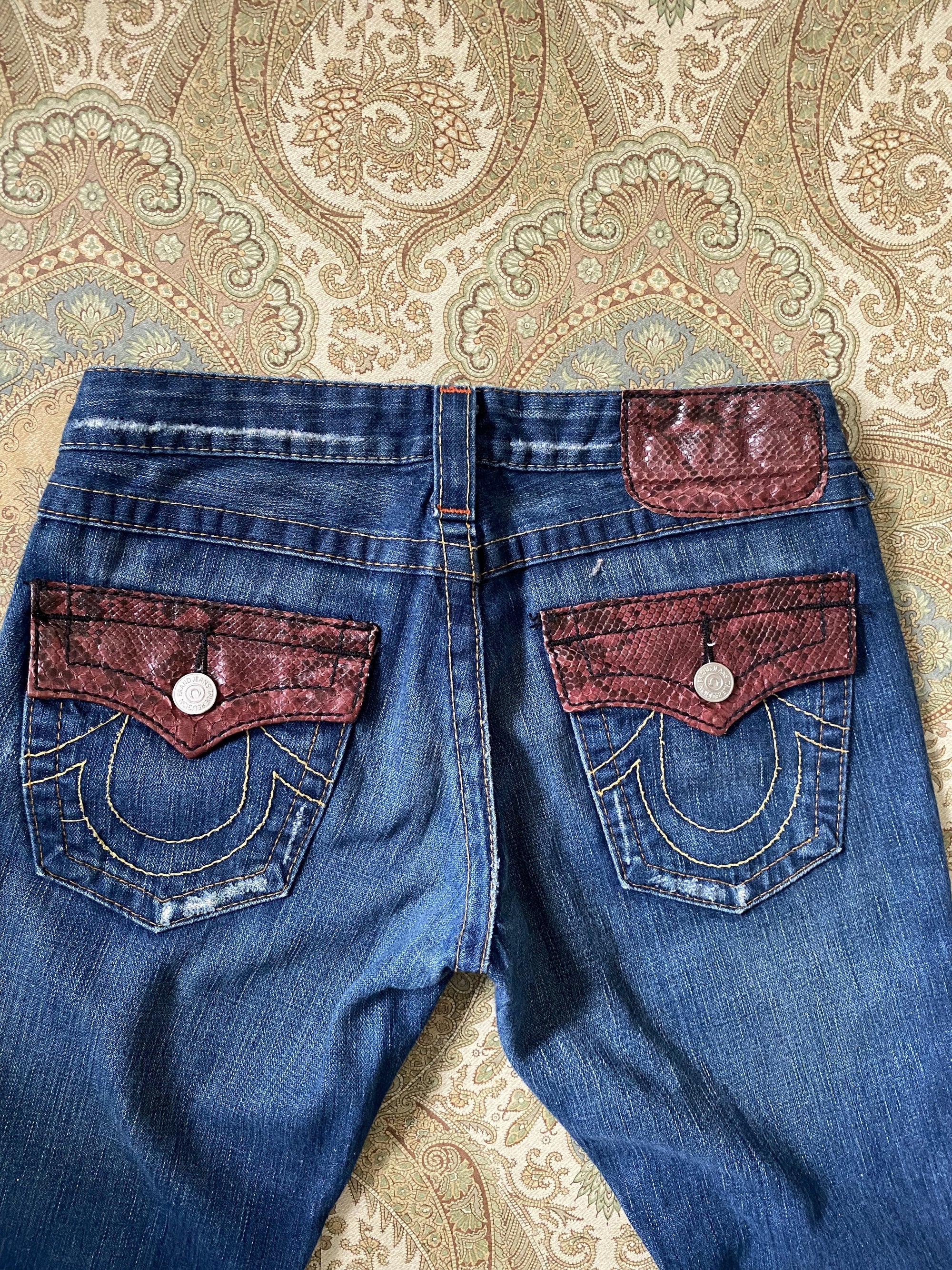True Religion Snakeskin Low Rise Bell Bottoms