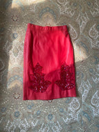 80's Red Leather Pencil Skirt