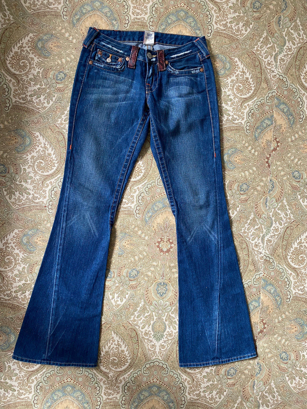 True Religion Snakeskin Low Rise Bell Bottoms